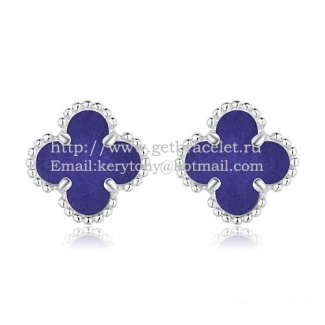 Van Cleef & Arpels Sweet Alhambra Earrings 9mm White Gold With Lapis Stone Mother Of Pearl