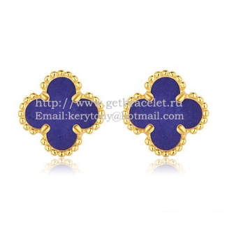 Van Cleef & Arpels Sweet Alhambra Earrings 9mm Yellow Gold With Lapis Stone Mother Of Pearl