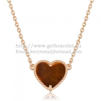 Van Cleef Arpels Sweet Alhambra Heart Pendant Pink Gold With Tiger's Eye Mother Of Pearl