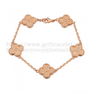 Van Cleef & Arpels Vintage Alhambra Bracelet 5 Motifs Pink Gold