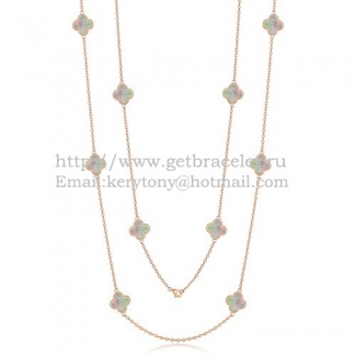Van Cleef & Arpels Vintage Alhambra Necklace Pink Gold 10 Motifs With Gray Mother Of Pearl