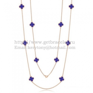 Van Cleef & Arpels Vintage Alhambra Necklace Pink Gold 10 Motifs With Lapis Stone Mother Of Pearl