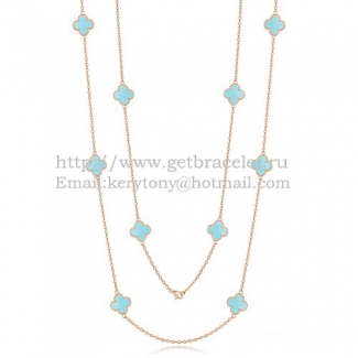 Van Cleef & Arpels Vintage Alhambra Necklace Pink Gold 10 Motifs With Turquoise Mother Of Pearl