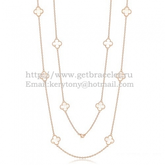 Van Cleef & Arpels Vintage Alhambra Necklace Pink Gold 10 Motifs With White Mother Of Pearl