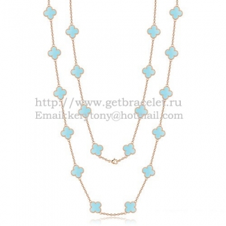 Van Cleef & Arpels Vintage Alhambra Necklace Pink Gold 20 Motifs With Turquoise Mother Of Pearl