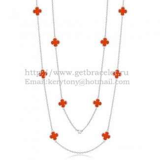 Van Cleef & Arpels Vintage Alhambra Necklace White Gold 10 Motifs With Carnelian Mother Of Pearl
