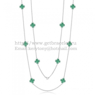 Van Cleef & Arpels Vintage Alhambra Necklace White Gold 10 Motifs With Malachite Mother Of Pearl