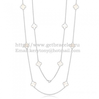 Van Cleef & Arpels Vintage Alhambra Necklace White Gold 10 Motifs With White Mother Of Pearl