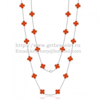 Van Cleef & Arpels Vintage Alhambra Necklace White Gold 20 Motifs With Carnelian Mother Of Pearl