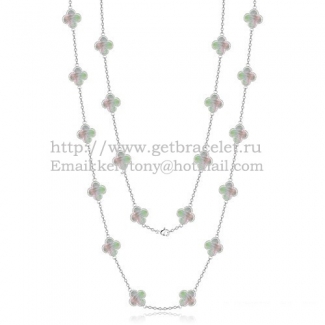 Van Cleef & Arpels Vintage Alhambra Necklace White Gold 20 Motifs With Gray Mother Of Pearl