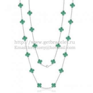 Van Cleef & Arpels Vintage Alhambra Necklace White Gold 20 Motifs With Malachite Mother Of Pearl
