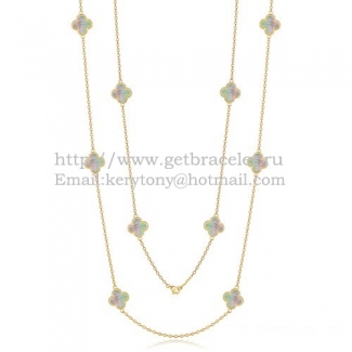 Van Cleef & Arpels Vintage Alhambra Necklace Yellow Gold 10 Motifs With Gray Mother Of Pearl