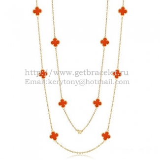 Van Cleef & Arpels Vintage Alhambra Necklace Yellow Gold 10 Motifs With Carnelian Mother Of Pearl