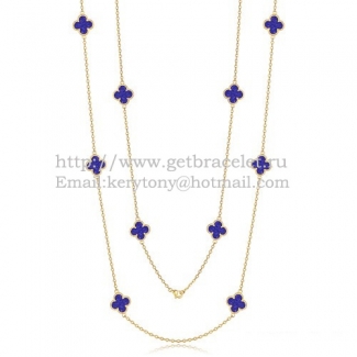 Van Cleef & Arpels Vintage Alhambra Necklace Yellow Gold 10 Motifs With Lapis Stone Mother Of Pearl