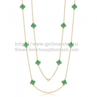 Van Cleef & Arpels Vintage Alhambra Necklace Yellow Gold 10 Motifs With Malachite Mother Of Pearl