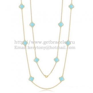 Van Cleef & Arpels Vintage Alhambra Necklace Yellow Gold 10 Motifs With Turquoise Mother Of Pearl