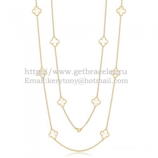 Van Cleef & Arpels Vintage Alhambra Necklace Yellow Gold 10 Motifs With White Mother Of Pearl