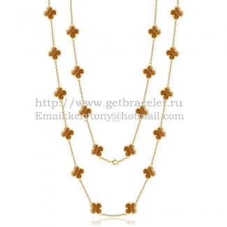Van Cleef & Arpels Vintage Alhambra Necklace Yellow Gold 20 Motifs With Tiger's Eye Mother Of Pearl