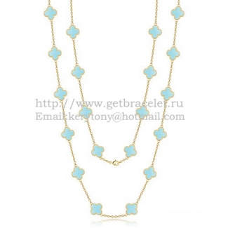 Van Cleef & Arpels Vintage Alhambra Necklace Yellow Gold 20 Motifs With Turquoise Mother Of Pearl