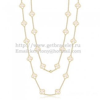 Van Cleef & Arpels Vintage Alhambra Necklace Yellow Gold 20 Motifs With White Mother Of Pearl