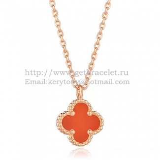 Van Cleef & Arpels Sweet Alhambra Pendant Pink Gold With Carnelian Mother Of Pearl 9mm