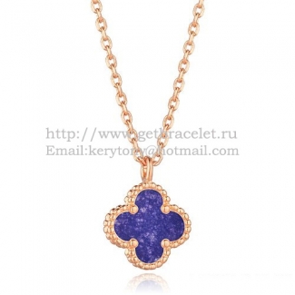 Van Cleef & Arpels Sweet Alhambra Pendant Pink Gold With Lapis Stone Mother Of Pearl 9mm