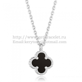 Van Cleef & Arpels Sweet Alhambra Pendant White Gold With Black Agate Mother Of Pearl 9mm