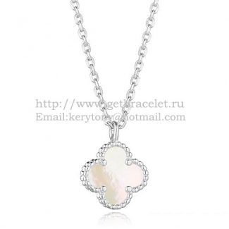Van Cleef & Arpels Sweet Alhambra Pendant White Gold With White Mother Of Pearl 9mm