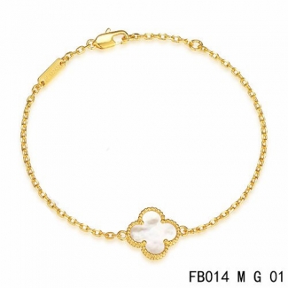 Fake Van Cleef & Arpels Sweet Alhambra Bracelet In Yellow Gold With White Mother-Of-Pearl