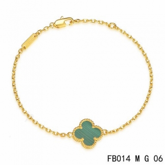 Imitation Van Cleef & Arpels Sweet Alhambra Bracelet In Yellow Gold With Malachite