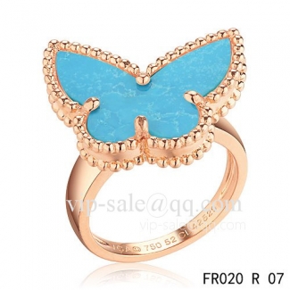Fake Van Cleef Alhambra Ring In Pink Gold With Turquoise 