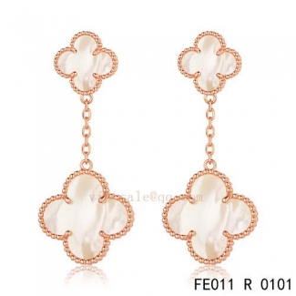 Imitation Van Cleef & Arpels Alhambra Pink Gold Earrings White Mother Of Pearl