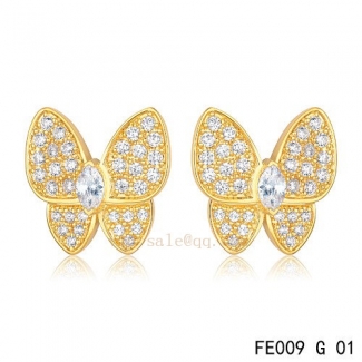 Replica Van Cleef & Arpels Butterflies Yellow Gold Earrings With Diamonds