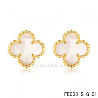 Cheap Van Cleef & Arpels Clover White Mother Of Pearl Yellow Gold Earrings