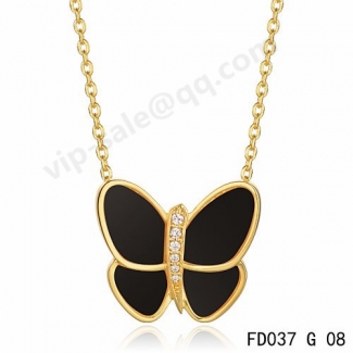 Cheap Van Cleef & Arpels Butterfly Pendant In Yellow Gold With Onyx
