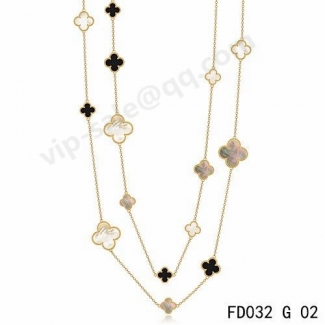 Fake Van Cleef & Arpels Magic Alhambra Necklace In Yellow Gold With Mother-Of-Pearl