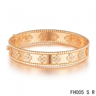 Cheap Van Cleef & Arpels Perlee Clover Bracelet In Pink Gold With Diamond-Small Model