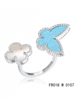Van Cleef Arpels Luck Alhambra Between The Finger Ring White Gold Turquoise With Mother Of Pearl
