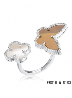 Van Cleef Arpels Luck Alhambra Between The Finger Ring White Gold With White and Grey Mother Of Pearl