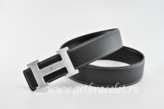 Hermes Reversible Belt Black/Black Classics H Togo Calfskin With 18k Silver With Logo Buckle