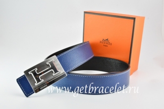 Hermes Reversible Belt Dark Blue/Black Togo Calfskin With 18k Silver Big H Buckle