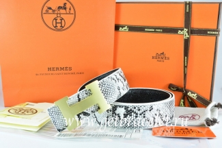 Hermes Reversible Belt White/Black Snake Stripe Leather With 18K Gold H Buckle