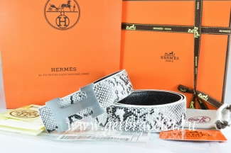 Hermes Reversible Belt White/Black Snake Stripe Leather With 18K Silver H Buckle