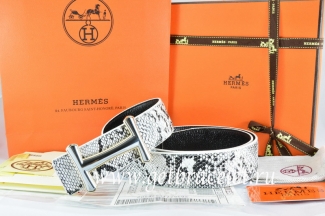 Hermes Reversible Belt White/Black Snake Stripe Leather With 18K Silver Idem Buckle