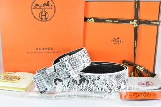 Hermes Reversible Belt White/Black Snake Stripe Leather With 18K Silver Spot Stripe H Buckle