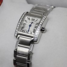 Cartier Tank Francaise 18K white gold swiss watch with diamonds for women