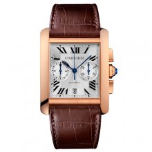 Cartier Tank MC Chronograph mens watch W5330005 pink gold silver dial brown leather strap