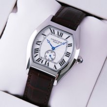 Cartier Tortue medium imitation watch stainless steel brown leather strap