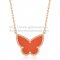 Van Cleef Arpels Lucky Alhambra Butterfly Pendant Pink Gold With Carnelian Mother Of Pearl