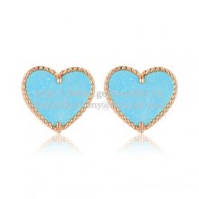 Van Cleef & Arpels Sweet Alhambra Heart Earrings Pink Gold With Turquoise Mother Of Pearl